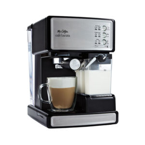 Mr. Coffee® Café Barista in Black with cup of cappuccino