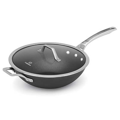 Calphalon signature hard anodized nonstick 12 inch flat-bottom wok with cover