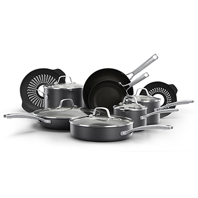 Calphalon classic hard anodized nonstick 14 piece cookware set with no boil over inserts